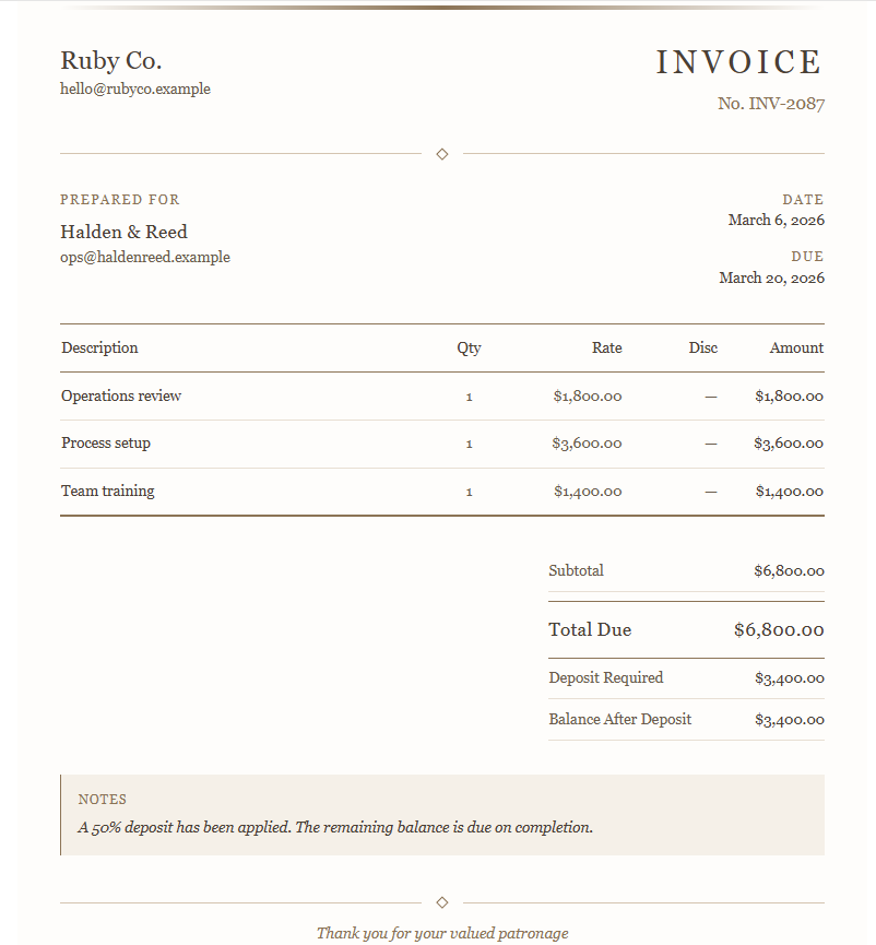 Classic invoice template in Opsette