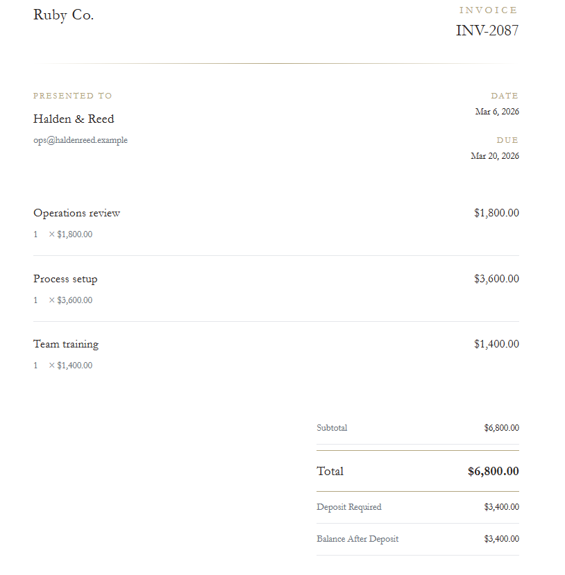 Elegant invoice template in Opsette